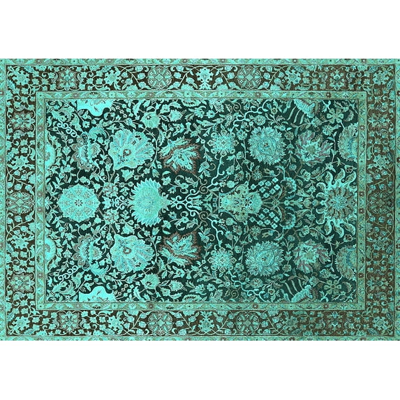 Ahgly Company Indoor Rectangle Oriental Turquoise Blue Industrial Area Rugs, 8' x 10'