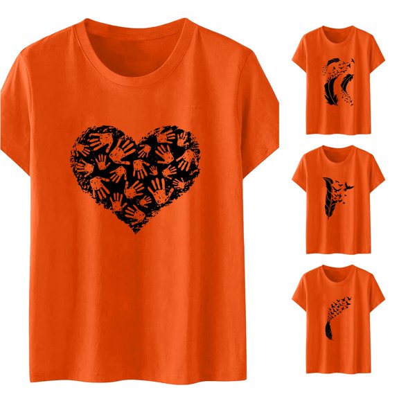 PMVFHDE Girls T Shirts Girls Unity Day Printed Tee Top Casual Shirt Orange Day Apparel for Children Soft Comfortable Everyday Wear