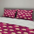 thumbnail image 2 of Savannah Comforter & Sham Bedding Set, Wild Animal Silhouettes on Exotic Palm Leaves Zoo Design Abstract, 3 pcs Duvet Set Microfiber Filling Quilt, 5 Sizes, Dark Magenta Pale Yellow, by Ambesonne, 2 of 4