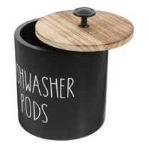 Toyvian Elegant Black Round Dishwasher Detergent Container Wooden Storage Box with Lid for Laundry Room 1Pcs