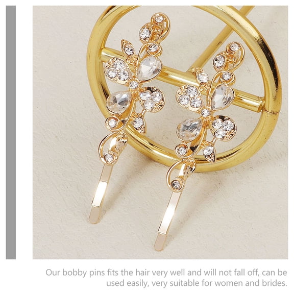 KAKOWELY 2Pcs Golden Alloy Hair Pins with Crystal for Womens Fashion Hair Jewelry