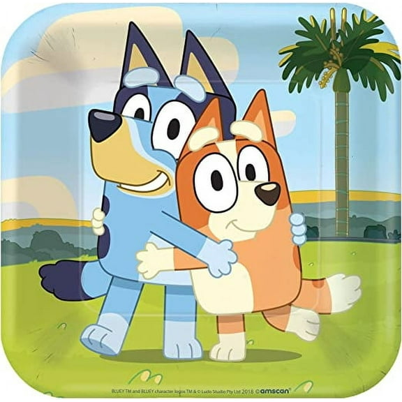 Amscan Bluey SD7" Square Party Paper Plates, 8 Pieces