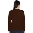 thumbnail image 3 of eloria Women's Top Round Neck Solid Color Full Sleeve T-Shirt Brown, 3 of 6