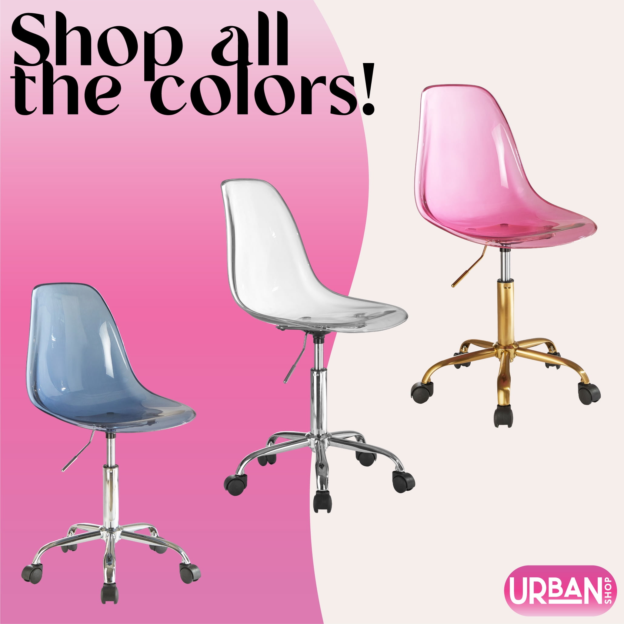 Urban Shop Office Chair, Acrylic and Metal Frame, Hot Pink