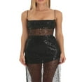 thumbnail image 2 of PENGXIANG Robe Longue à Paillettes pour Femmes Bretelles Spaghetti Été Bandage Dos Nu Maille Transparente Robe de Cocktail Fendue Noire S, 2 of 6
