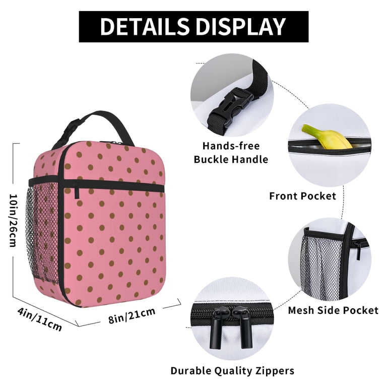 TEQUAN Portable Lunch Bag, Polka Dots Pink Brown Spots  display picture 2