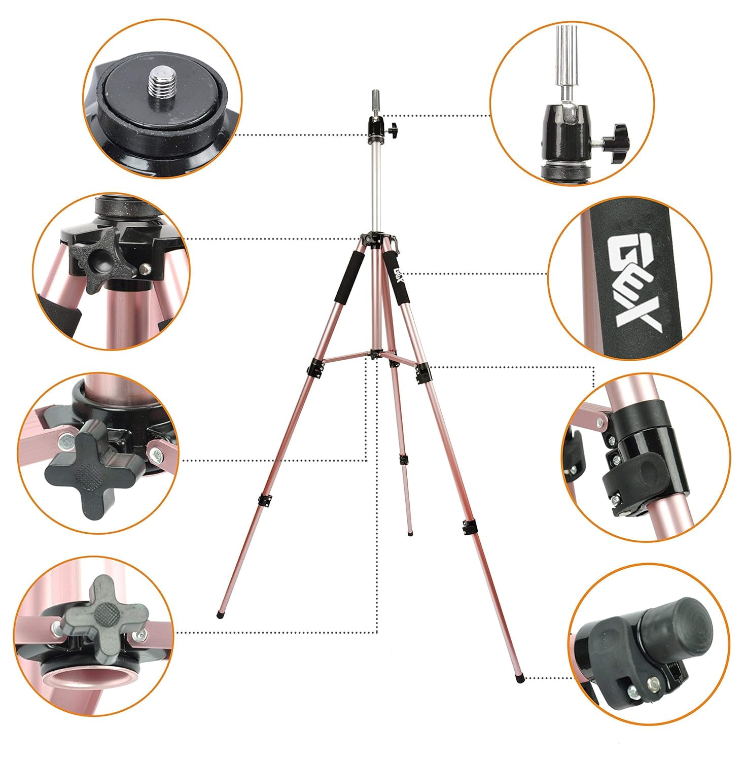GEX Upgraded Heavy Duty Canvas Block Head Tripod Cosmetology Training Doll Head Stand Mannequin Manikin Head Tripod Wig Stand With Travel Bag (Rose Gold(Version 2.0))