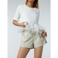thumbnail image 2 of Coduop Women Feather Crop Tops Faux Fur Trim Short Sleeve T-Shirts Summer Top, 2 of 6