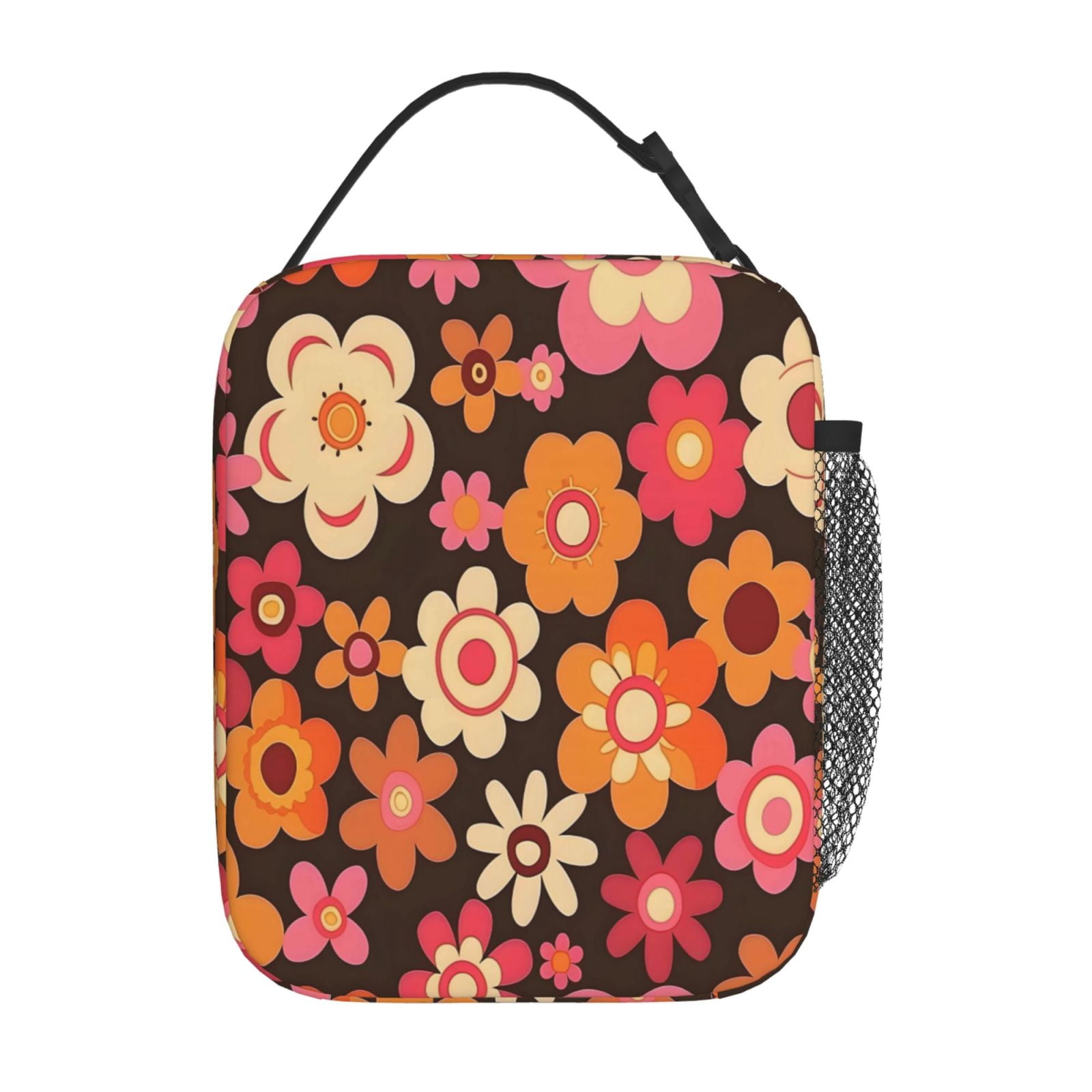Lunch Bag For Women Men Insulated Portable Lunch Box Bento Box Office Picnic Travel Cooler Bag Retro Groovy Flowers Pattern (10)