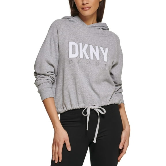 DKNY Women's Drawstring Hem Hoodie Gray Size X-Large