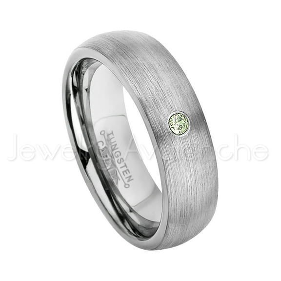6mm Brushed Dome Tungsten Ring - 0.07ct Solitaire Peridot Ring - Personalized Tungsten Wedding Ring - Custom Made August Birthstone Ring TN060BS