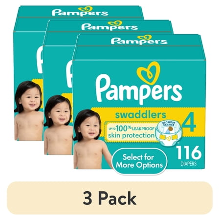 (3 pack) Pampers Swaddlers Baby Diapers Size 4, 116 Count (Select for More Options)