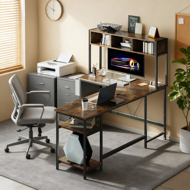 EDX 67'' L Shaped Computer Desk with LED Light, Shelf & Storage