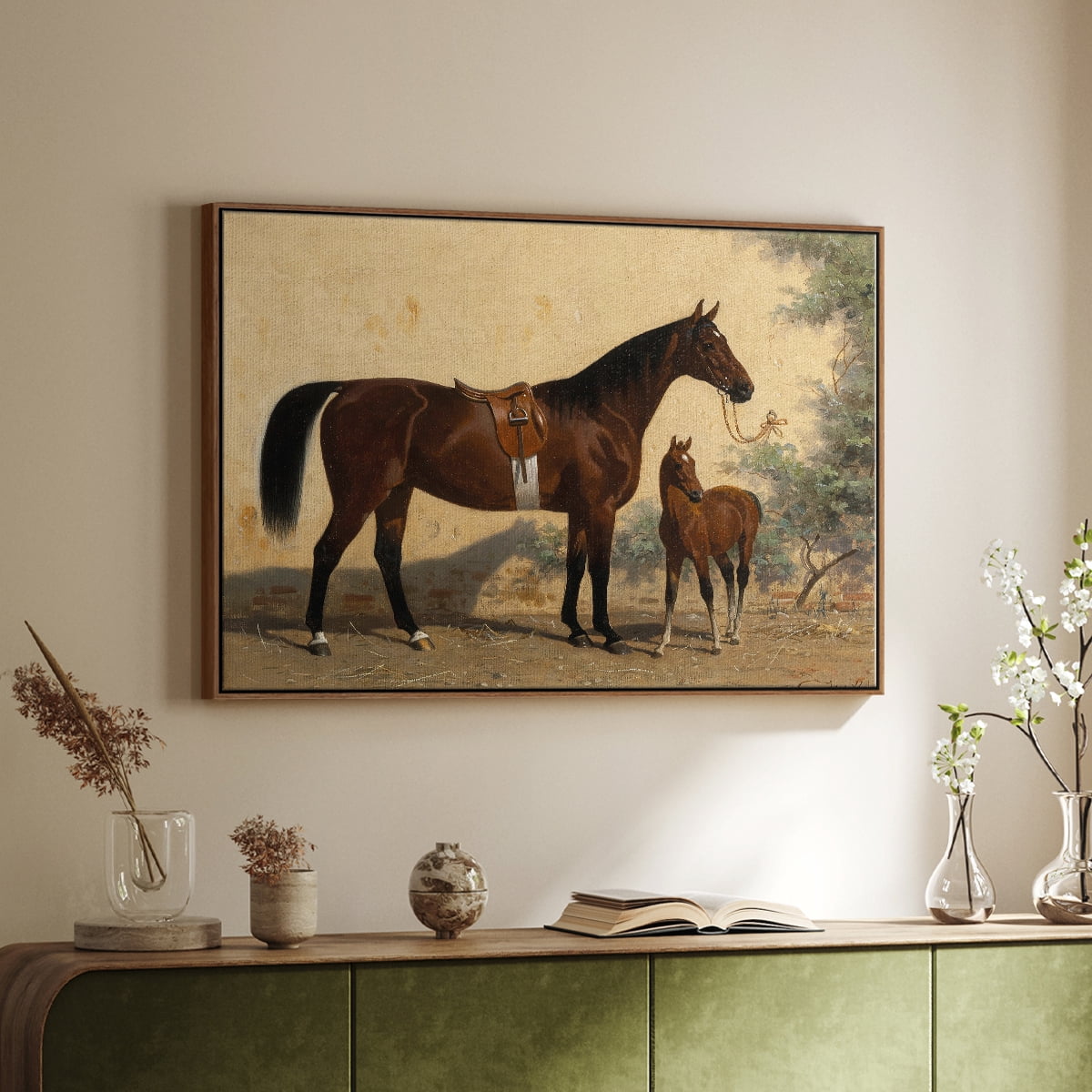 Vintage Animal Print-XLV By Wexford Home Framed in Walnut Wood Gallery Wrapped Canvas 27 in. x 41 in.
