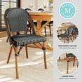 thumbnail image 3 of Martha Stewart Indoor-Outdoor Stackable Bistro Chair with Natural Woodgrain Aluminum Finish Frame and Black/White Woven Rattan Back and Seat, 3 of 12