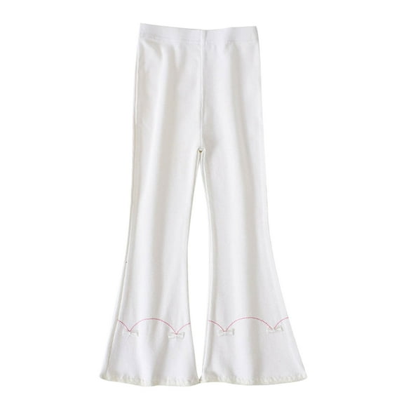 Lenpel Girls' Flare Leggings Toddler Ribbed Knit High Waisted Drawstring Bell Bottom Pants Bootcut Casual Trousers