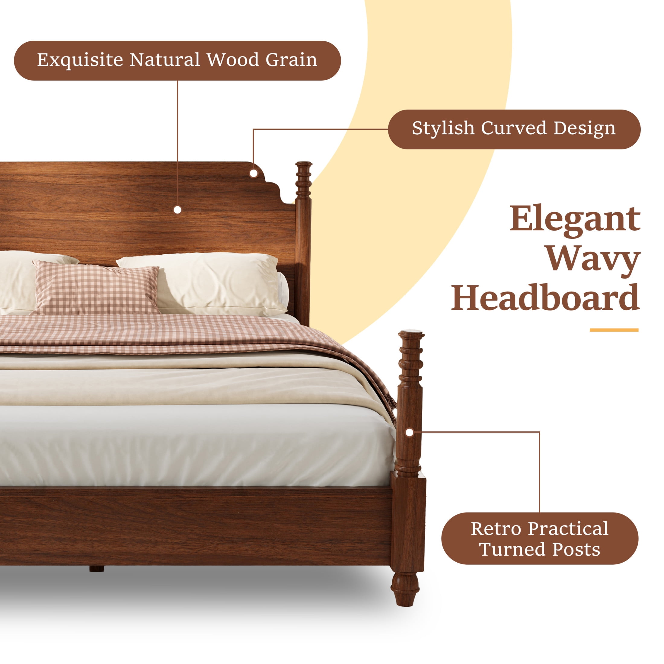 Christopher Knight Home Farmhouse King Platform Bed with Curved Headboard, Turned Legs, Walnut Brown