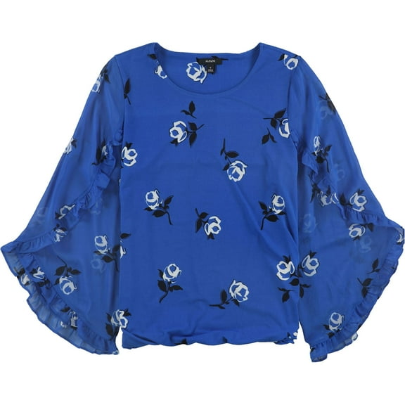 Alfani Womens Ruffle Sleeve Pullover Blouse, Blue, Small