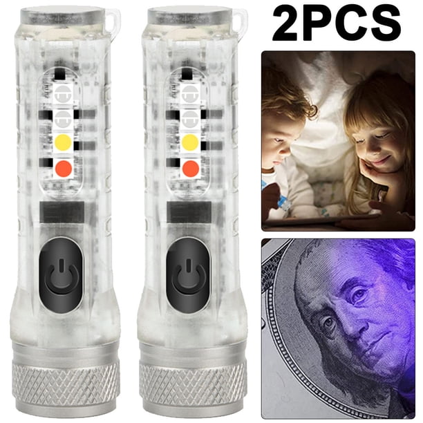 Mini Linterna Llavero Con Hebilla Linterna Emergencia Recargable Por USB (blanca) 2 Uds.