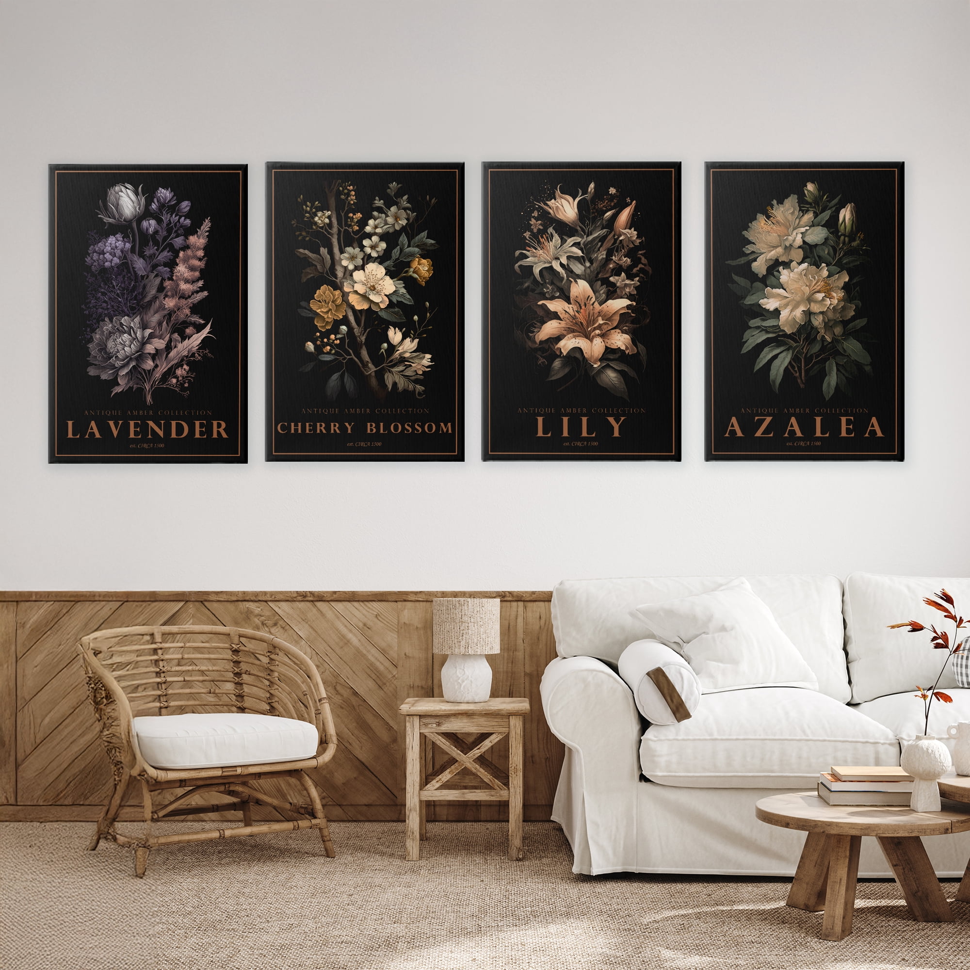 Stupell Industries Antique Varied Botanical Blooms 4 Piece Canvas Wall Art Set, design by Chris Giampietro