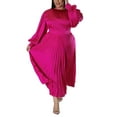 thumbnail image 3 of Capreze Women Dresses Solid Color Maxi Dress Plus Size Long Sleeve Crew Neck Dress Rose Red 3XL, 3 of 7