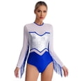 thumbnail image 2 of Doomiva Women Sequin Latin Dance Leotard Tassel Long Sleeve Dance Bodysuit Gymnastic Dancewear Silver&Blue XXL, 2 of 7