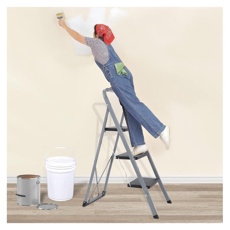 3-Step Foldable Step Ladder - 330lb Capacity With Anti-Slip Pedal & Crossbar
