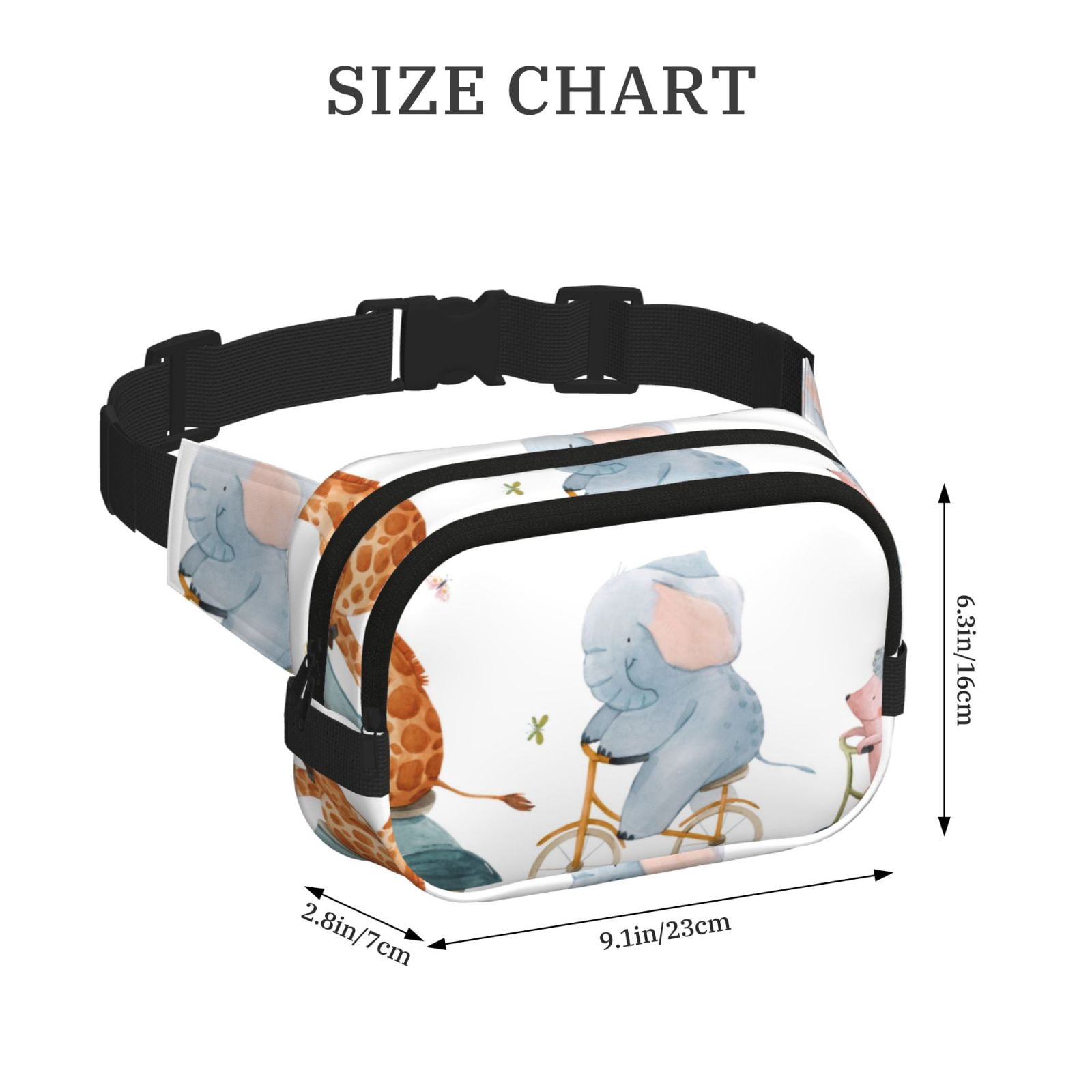 Picia Animals in Transport Print Square Double-Layer Waist Bag Mini Adjustable Waist Belt Bag Exercise Running Travel Hiking