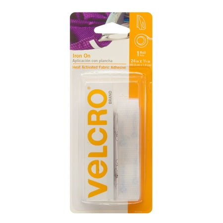 VELCRO Brand for Fabrics | Iron On Tape for Alterations and Hemming | No Sewing or Gluing | Heat Activated for Thicker Fabrics | Cut-to-Length Roll, 24in x 3/4in Roll White