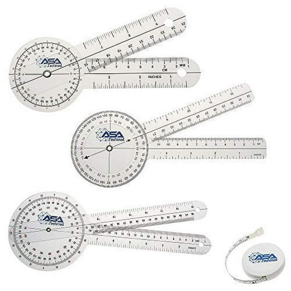 ASATechmed Goniometer Set 4 Pieces 12", 8", 6" Body Measuring Tape - Physical Therapy, Occupational Therapy, Fitness, Medical Protractor Angle Ruler