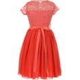thumbnail image 3 of Little Girl Cap Sleeve Lace Top Chiffon Holiday Flower Girls Dresses (20JK53S) Coral 2, 3 of 5