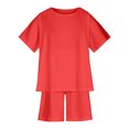 thumbnail image 2 of HAOTAGS Toddler Boys Girls Comfortable 2 Piece Short Sets Solid Color Short Sleeve T-shirt with Matching Shorts Set Red Size 9-10 Years, 2 of 9