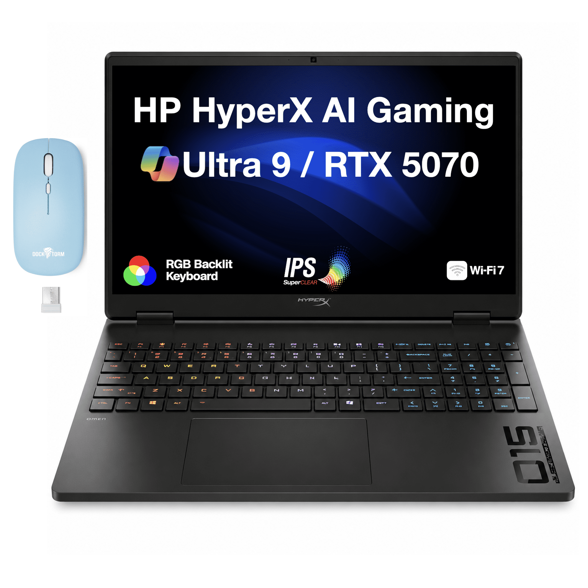 HP OMEN HyperX AI Gaming Laptop 15.3in 180Hz IPS WQXGA Display (Intel Ultra 9- 275HX, GeForce RTX 5070 8GB, 64GB DDR5, 2TB PCIe SSD, RGB KB, WiFi 7, Webcam, Win 11 Pro) w/Dockztorm Wireless Mouse