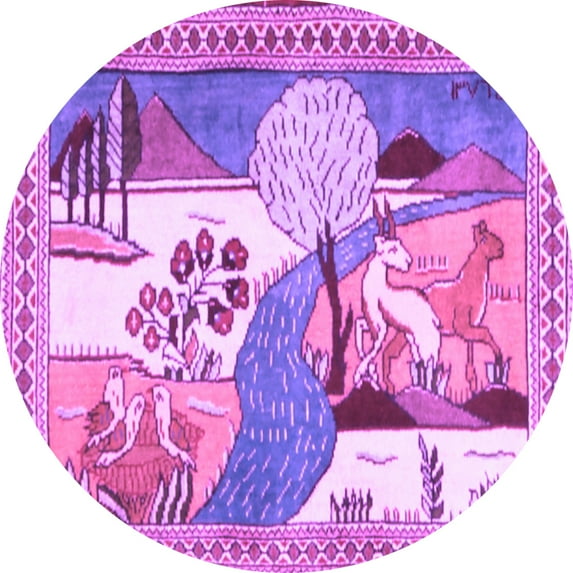 Ahgly Company Indoor Round Animal Purple Traditional Area Rugs, 8' Round