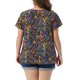 thumbnail image 3 of Blusa de mujer plus size con flores Agnes Orinda, con encaje en el frente, cuello redondo, mangas cortas, camiseta casual de verano 1X negra, 3 of 6