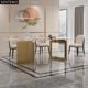 thumbnail image 5 of Designer Luxury Marble Rock Slab dining table set 8 chairs mesa tavolo pranzo furniture comedor marbre Stainless steel gold base My Lux Decor Round, 5 of 20