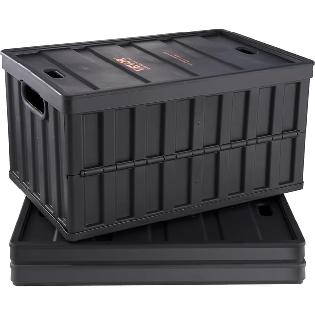 VEVOR Collapsible Storage Bins with Lids, 65L 3 Packs, Folding Plastic Stackable Utility Crates with Handles, Large Heavy Duty Containers for Clothes, Toys, Books, Snack, Shoes, and Grocery Organizing
