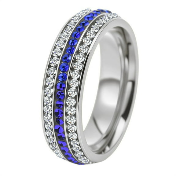 HIJONES Men's Women's Stainless Steel Elegant Three Rows Rhinestone Eternal Ring Cubic Zironia Engagement Wedding Jewelry for Him Her Silver Size 10