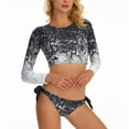 thumbnail image 3 of VBVC Ladies Multicolor Print Back Cutout Swim Briefs Bikinis Long Sleeve Womens Split Swimsuit Suit, 3 of 6