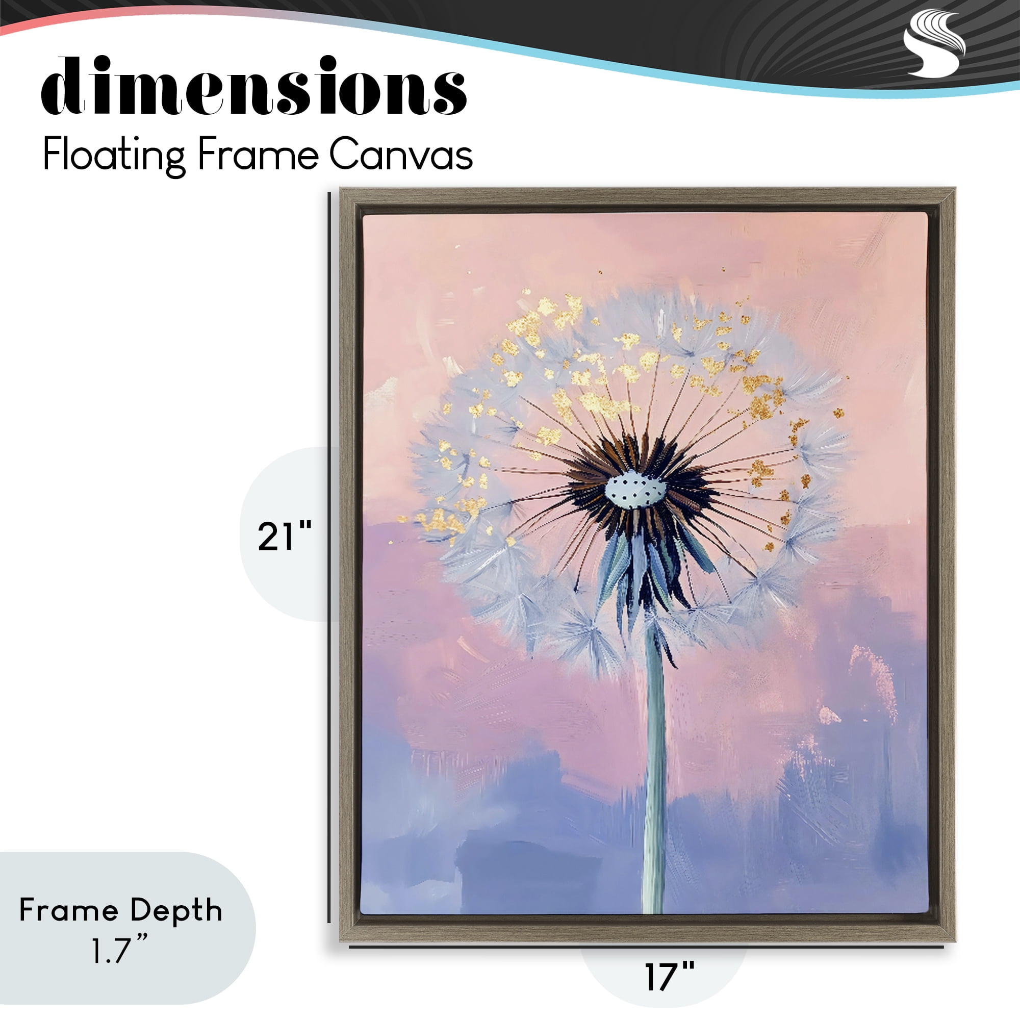 Stupell Industries Pastel Dandelion with Gold Seeds Brown Framed Floater Canvas Wall Art, design by The Prints Vibe