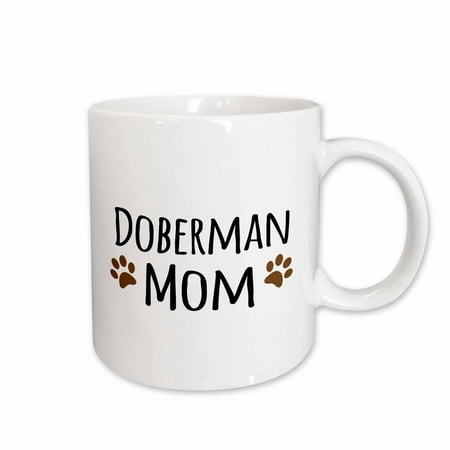 

3dRose Doberman Pinscher Mom - Doggie by breed - brown muddy paw prints - doggy lover proud mama pet owner Ceramic Mug 15-ounce