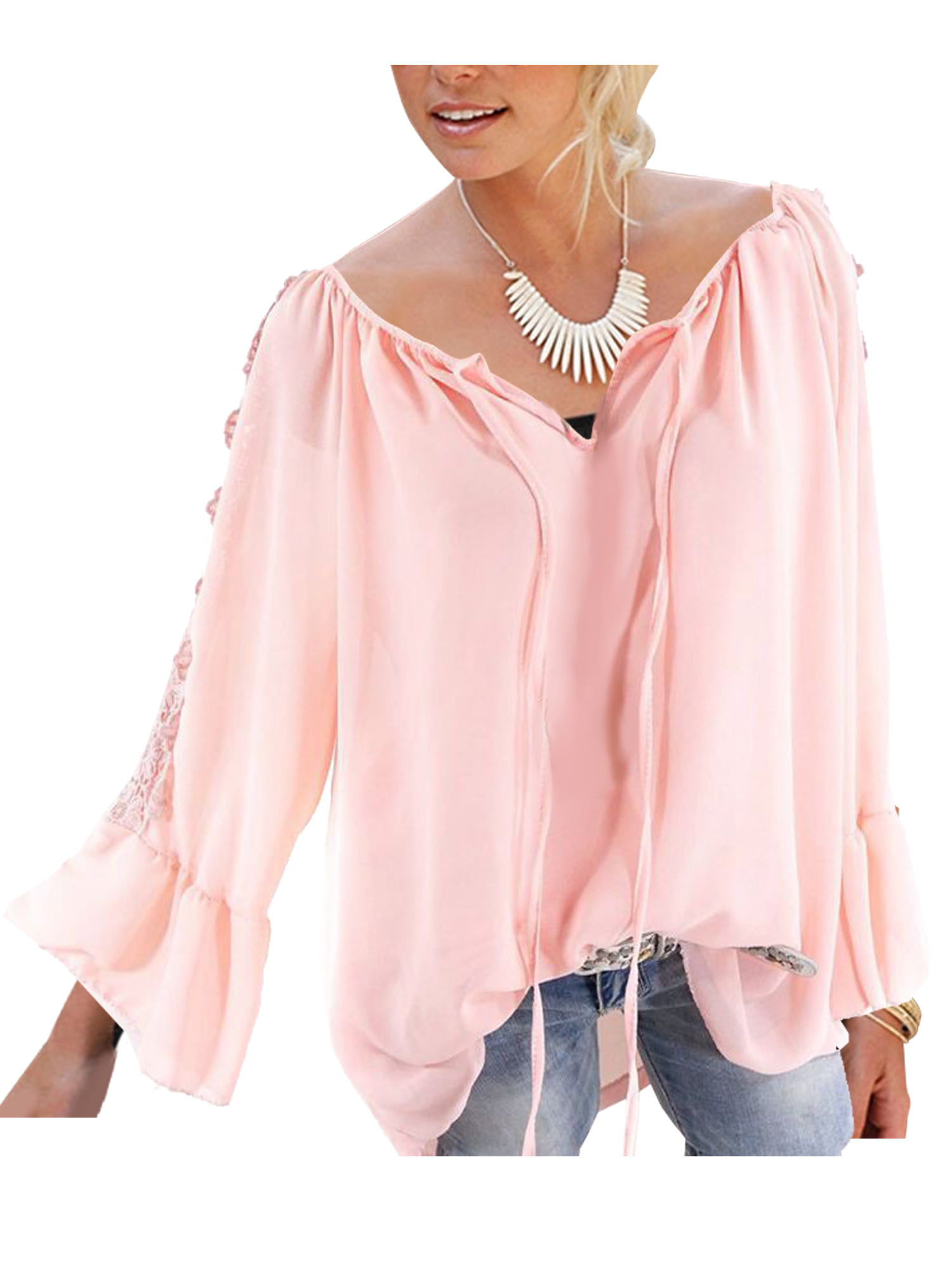Plus Size Womens Frill V-Neck Tunic Blouse Tops Ladies Baggy Long Sleeve T-Shirt