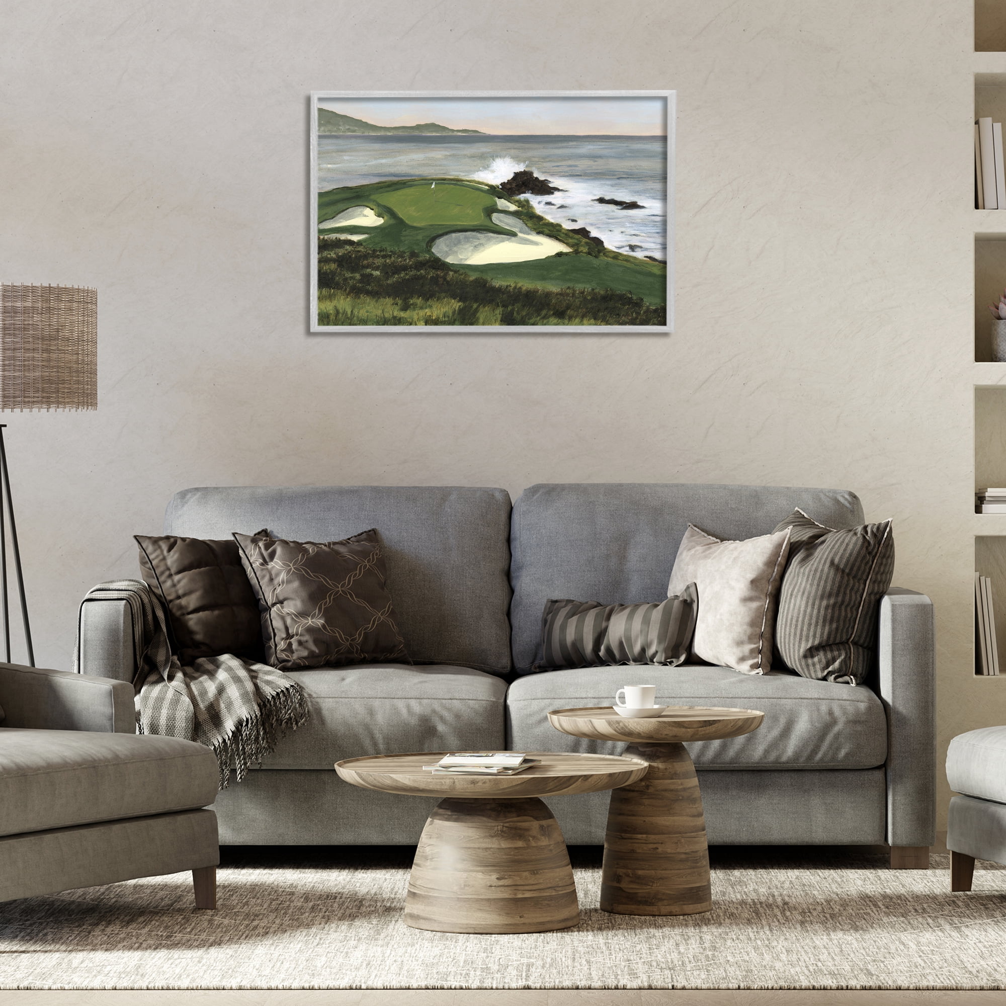 Stupell Industries Coastal Golf Course Landscape Painting Gray Framed Art Print Wall Art, 30 x 20
