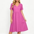 thumbnail image 2 of Vivianyo HD Women's Notch Neck Short Sleeve Midi Dress, Casual Empire Waist Dress for Women Flowy A-Line Pullover , Women's Hot Pink, Sizes S-5XL, 2 of 8