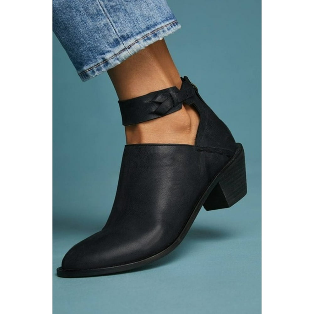 short flat leather booties