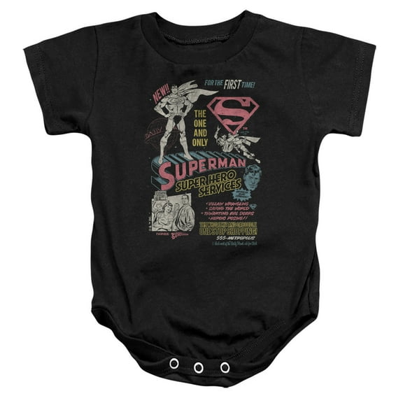 Superman Superhero Services Unisex Infant Snap Suit for Baby, Black, Small