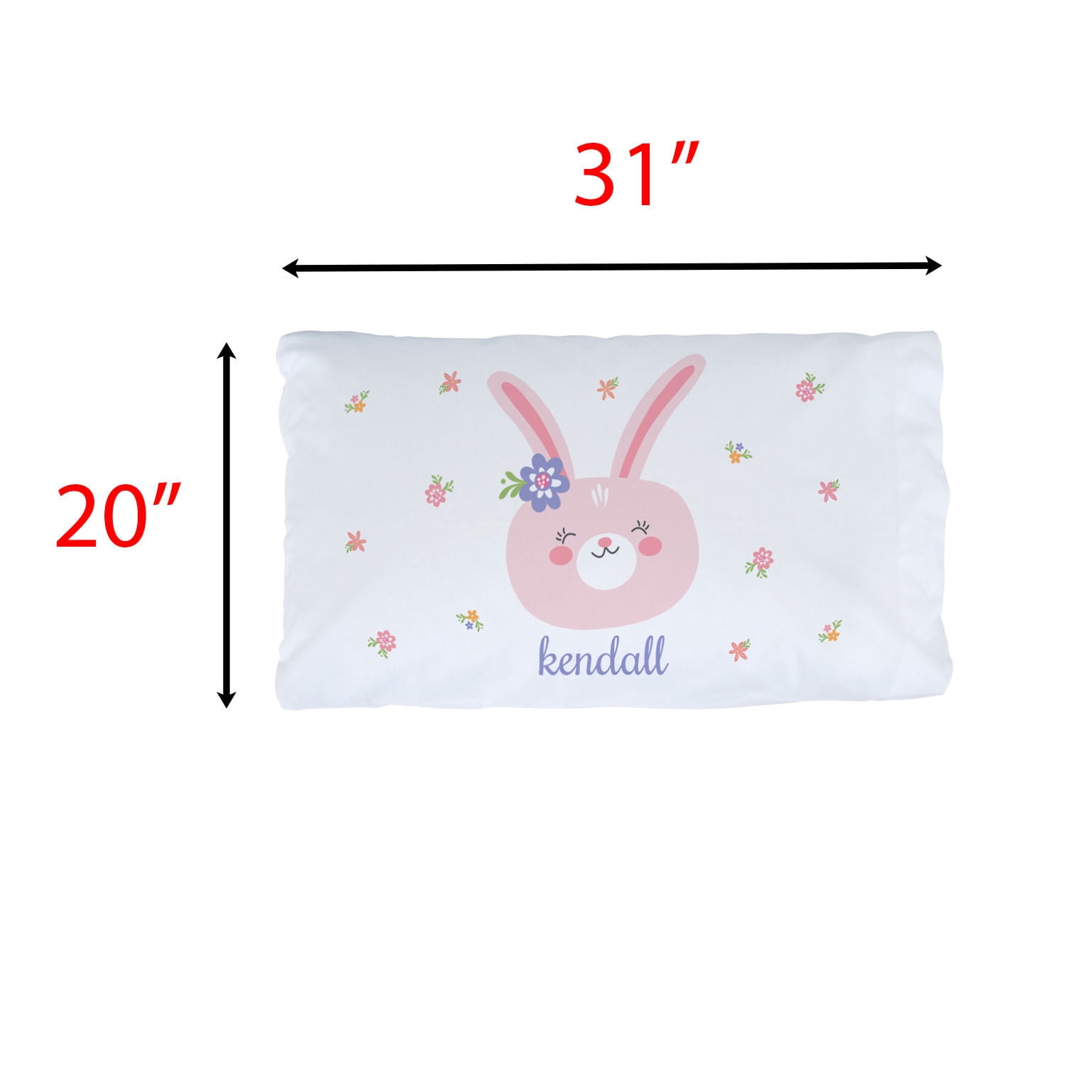 Personalized Sweet Girl Bunny White Pillowcase with Custom Name Printed, Queen / STD