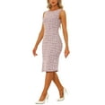 thumbnail image 4 of INSPIRE CHIC Women's Boat Neck Tweed Sleeveless Elegant Bodycon Dresses Pink XS, 4 of 6