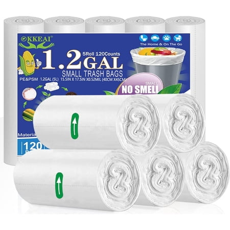 XIQIYY 1.2 Gallon Trash Bags strong Wastebasket Bin Liners white small Garbage Bags 120 per Pack?for Bathroom Bedroom Office Kitchen.