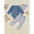 thumbnail image 4 of Suealasg Infant Boy Fall Outfits 3 6 Months Newborn Long Sleeve Letters Print Romper +Long Pants + Hat Set Baby Boy Autumn 3Pcs Clothes, 4 of 7